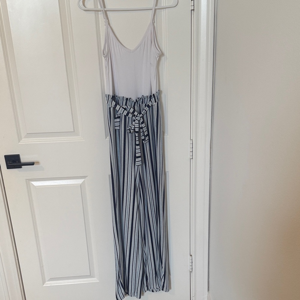 Elegant Blue and White Striped Jumpsuit